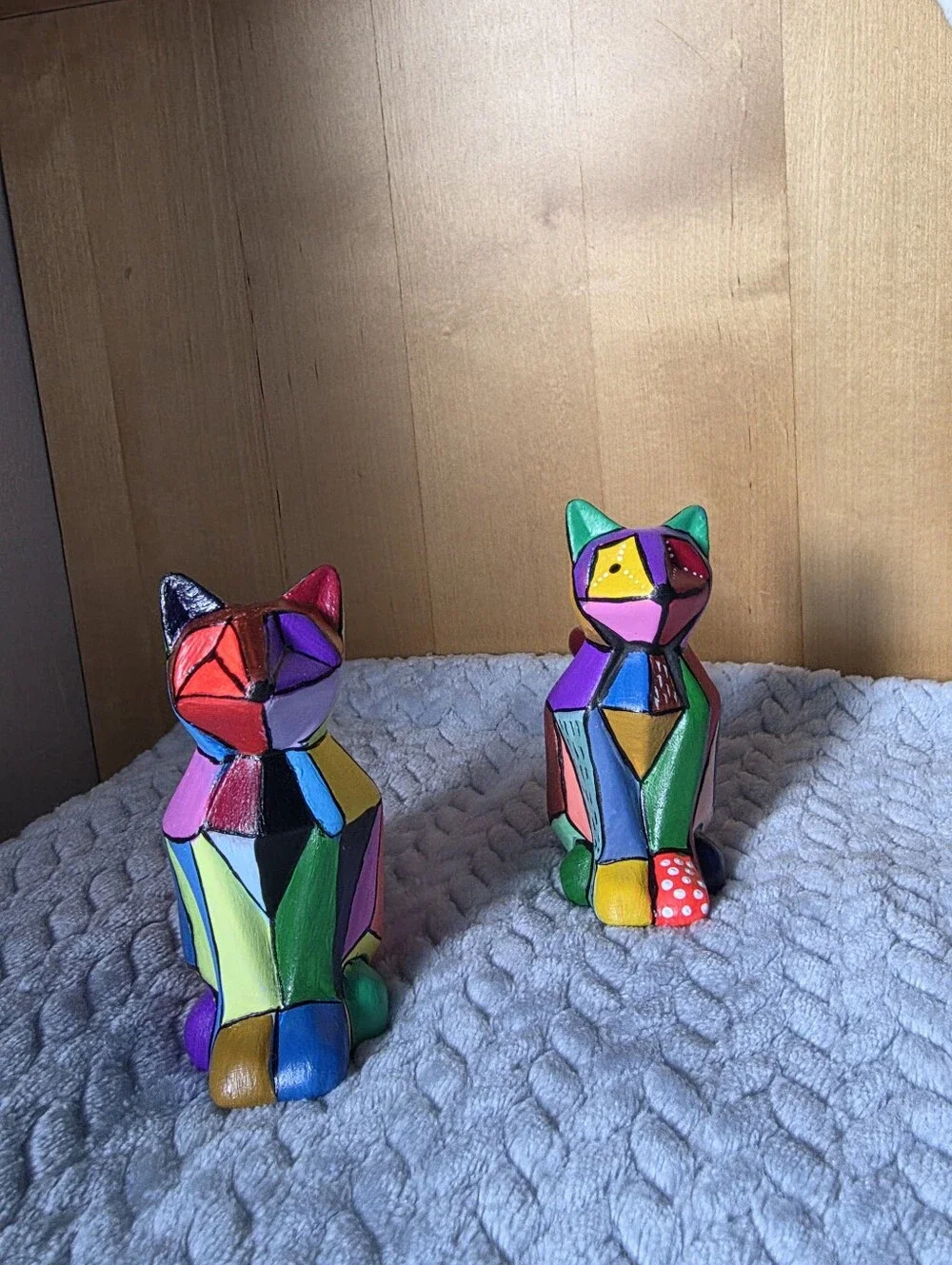 Colorful Geometric Ceramic Cat Figurine - Multicolor